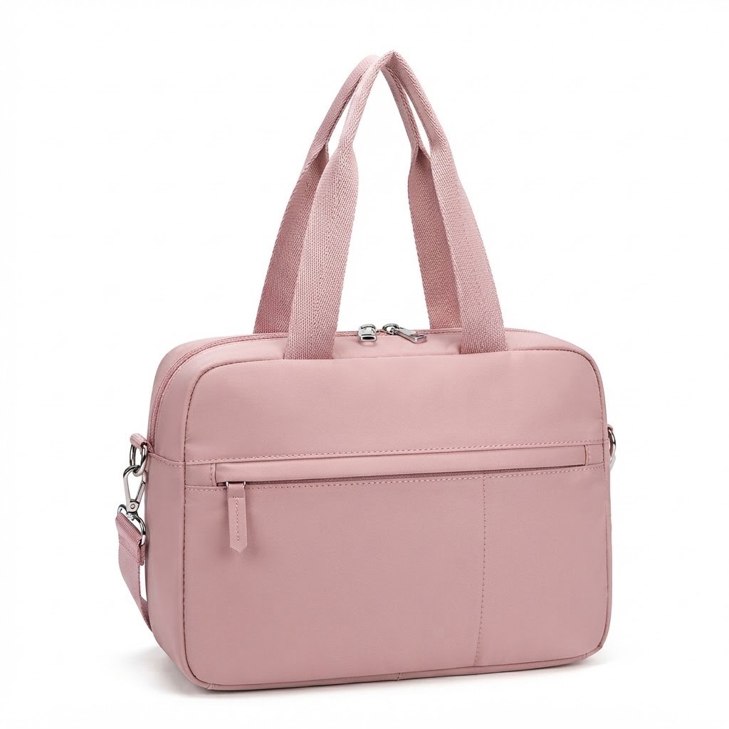 Elyzore Dusty Blush Pink Nylon Canvas Tote Bag with Front Zip Pocket for Women
