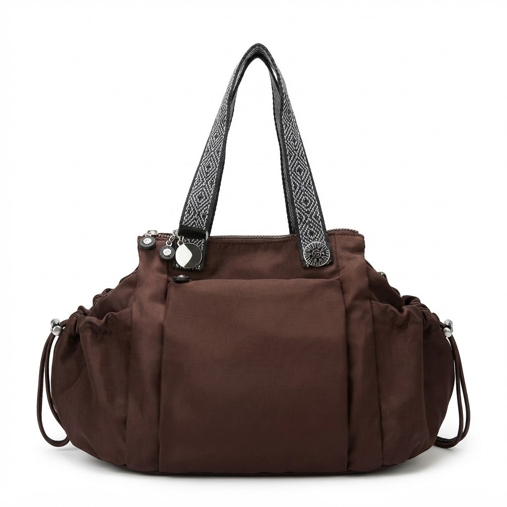 Elyzore Casual Nylon Shoulder Handbag in Chocolate Brown for Women