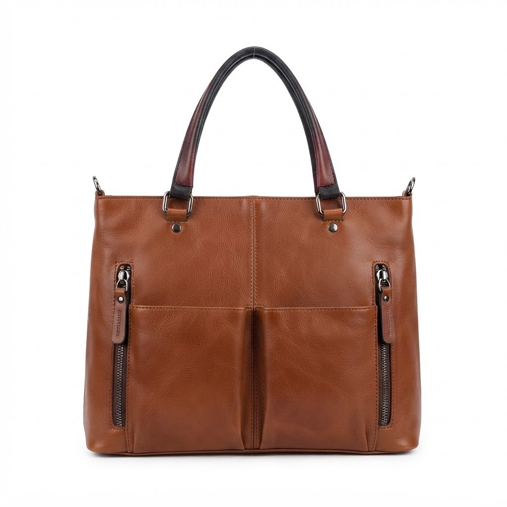 Elyzore Executive Leather Tote Bag in Vintage Brown for Women